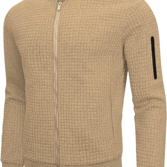 Versatile Men's Casual Bomber Jacket - Khaki, Perfect for Spring & Fall - Picture 3 of 5